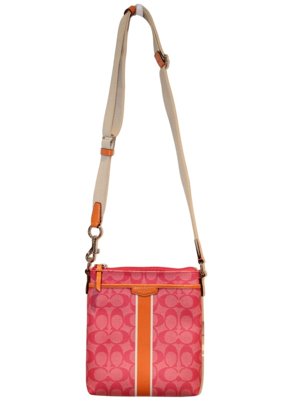 Coach Pink Signature Crossbody with Orange Accent